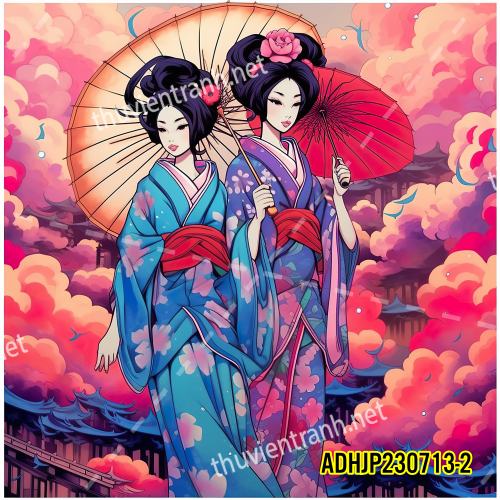 Tranh dán tường hoa cô gái Geisha Nhật Bản-ADHJP230713-2 - Tranh tường chất lượng cao